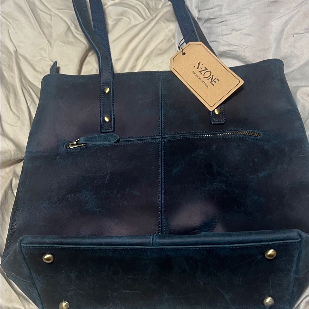 Navy Blue Women's Leather Tote Bag